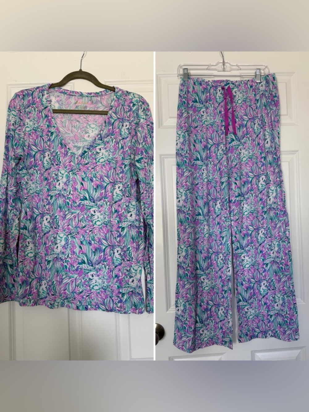 Lilly Pulitzer pajama set size L long sleeve and pants Purple koala print